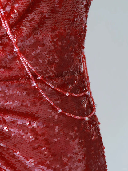 Charming Mermaid Halter Wine Red Sequins Sleeveless Long Prom Dresses Pleated Prom Gowns AU085