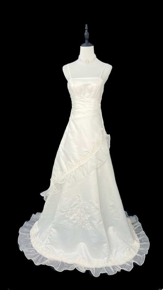 Vintage A Line Spaghetti Strap Sleeveless Lace Fitted Corset Long Wedding Dress Bride Gowns White Wedding Dresses AU086