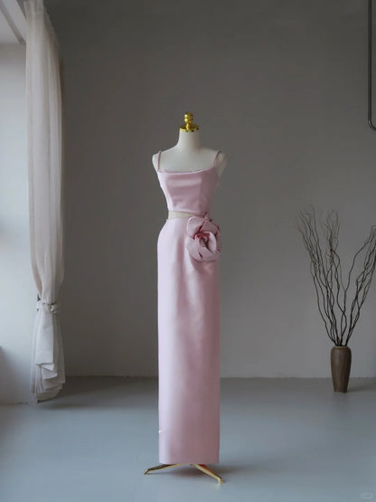 Modest Prom Dresses Mermaid Spaghetti Strap Sleeveless Pink Prom Dress Inspiration Long Prom Dresses AU087