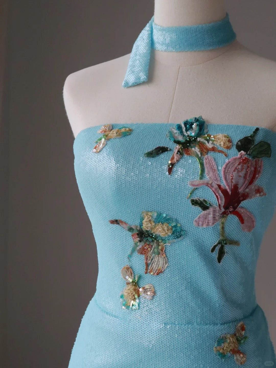 Charming Mermaid Strapless Blue Sequins Sleeveless Long Prom Dresses Appliqued Prom Gowns AU088