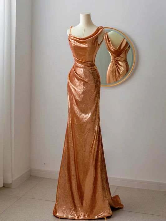 Mermaid Asymmetrical Straps Sequin Long Prom Dresses Impress 18th Birthday Outfits Prom Gown AU089