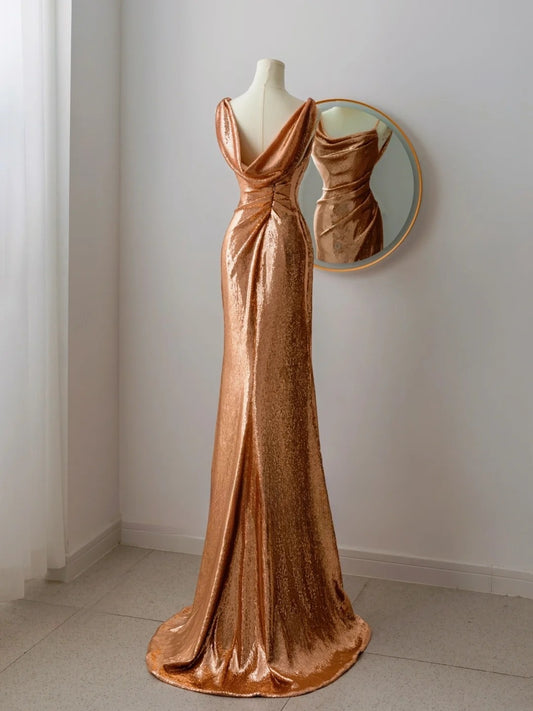 Mermaid Asymmetrical Straps Sequin Long Prom Dresses Impress 18th Birthday Outfits Prom Gown AU089