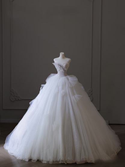 Classic Ball Gown Sweetheart Tulle Sequin White Long Wedding Dress Fairy Formal Wedding Dresses AU093