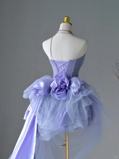 Unique Ball Gown Strapless Lilac Sequin Short Mini Hoco & Homecoming Dress Inspo Graduation Dresses RB6583