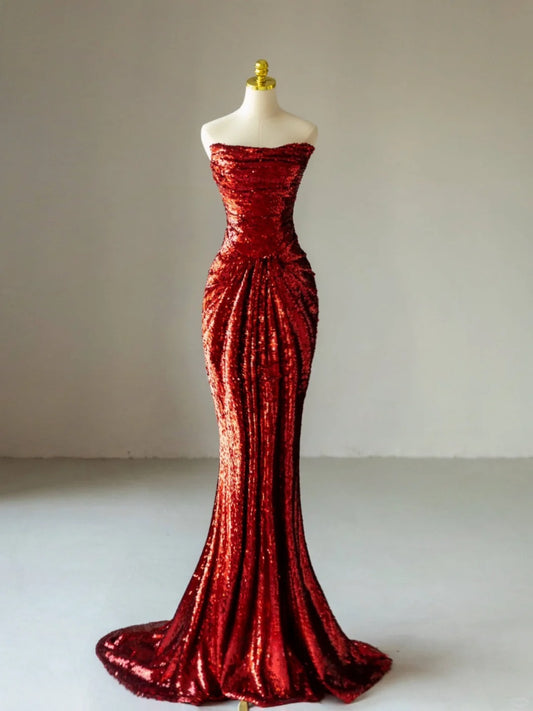 Glitter Mermaid Sweetheart Burgundy 2026 Sequins For Women Party Dresses Long Formal Prom Dress 21st Birthday Outfits AB1371