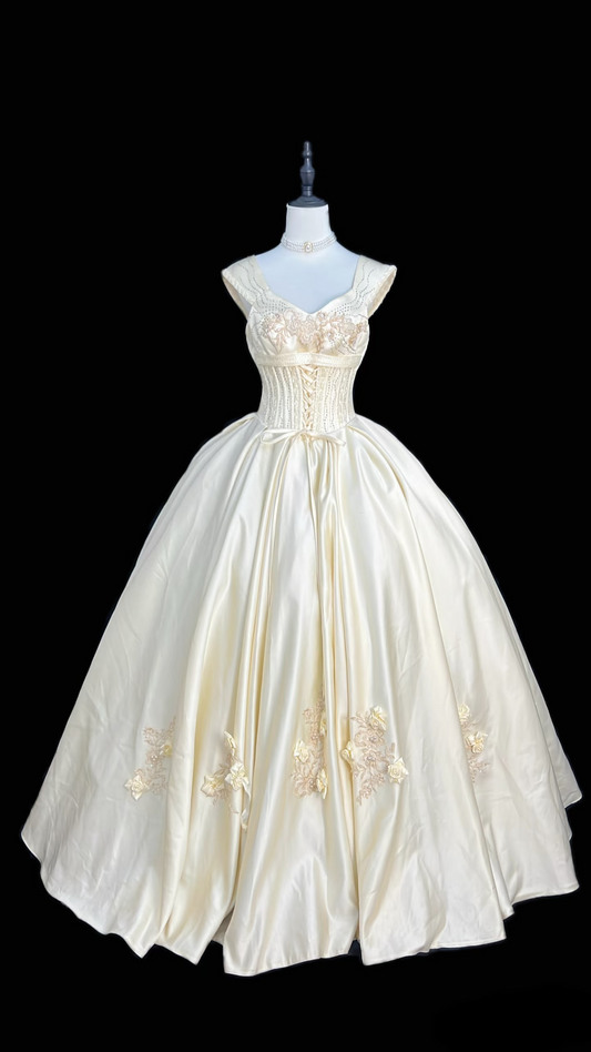 Retro Ball Gown Straps Multi Layers Satin Style Long 80s Inspired Wedding Dress Bride Gowns Wedding Dresses AU097