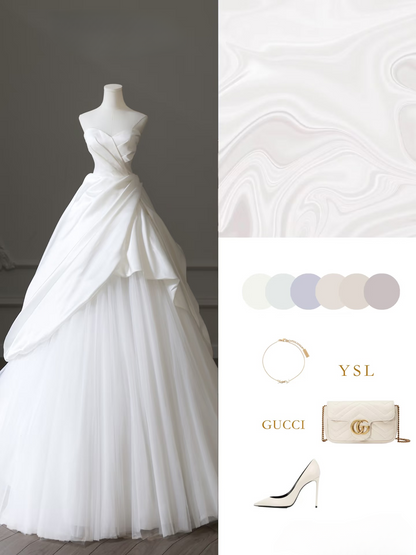 Elegant Ball Gown Sweetheart Satin Tulle White Long Wedding Dress Fairy Formal Wedding Dresses AU098