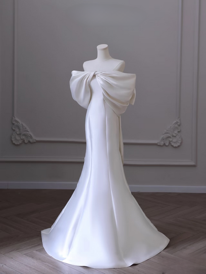 Classic Mermaid Strapless White Satin Long Wedding Dress Fairy Formal Wedding Dresses AU085
