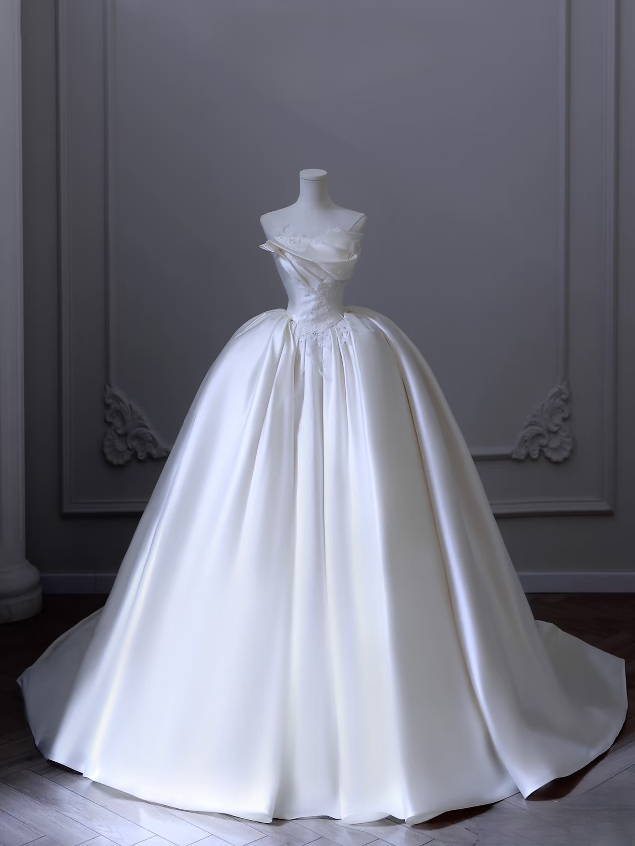 Elegant Ball Gown Strapless Satin Tulle White Long Wedding Dress Fairy Formal Wedding Dresses Bride Gown AU103