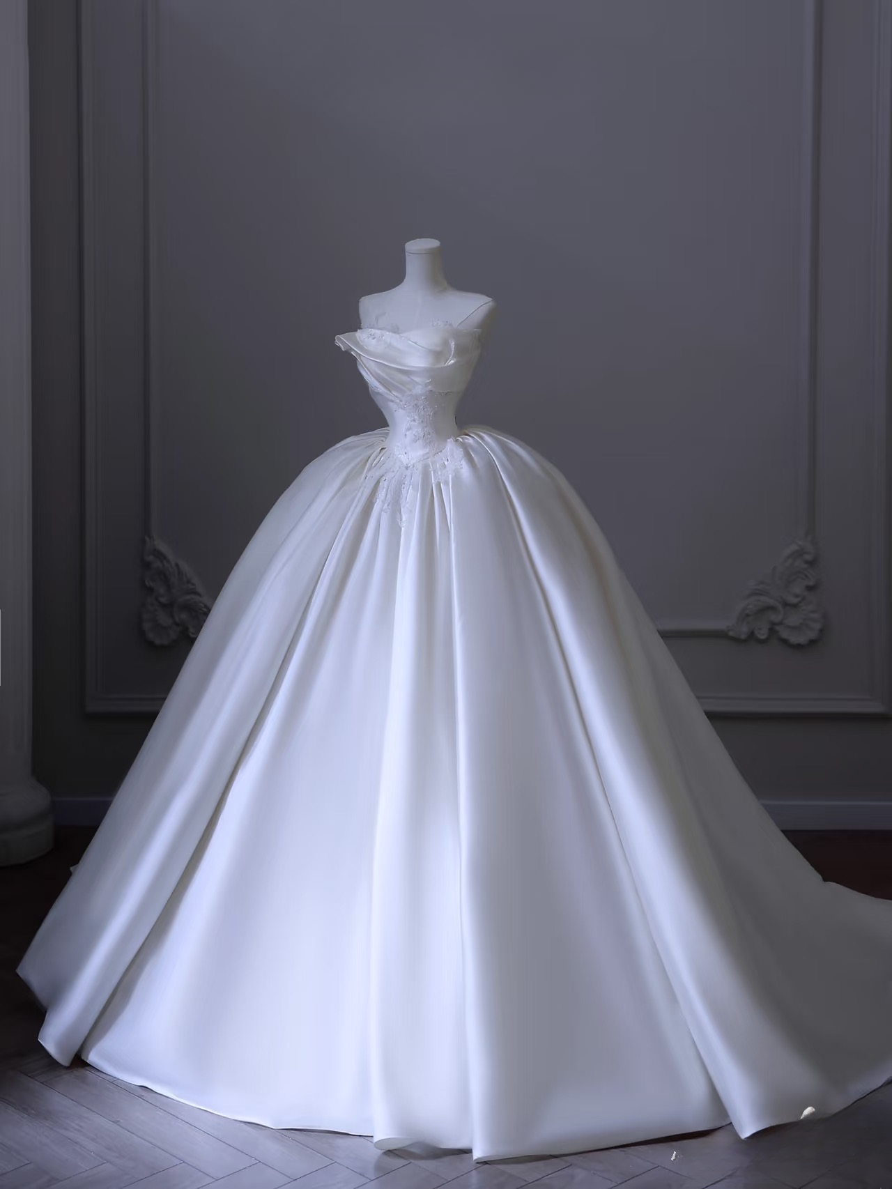 Elegant Ball Gown Strapless Satin Tulle White Long Wedding Dress Fairy Formal Wedding Dresses Bride Gown AU103