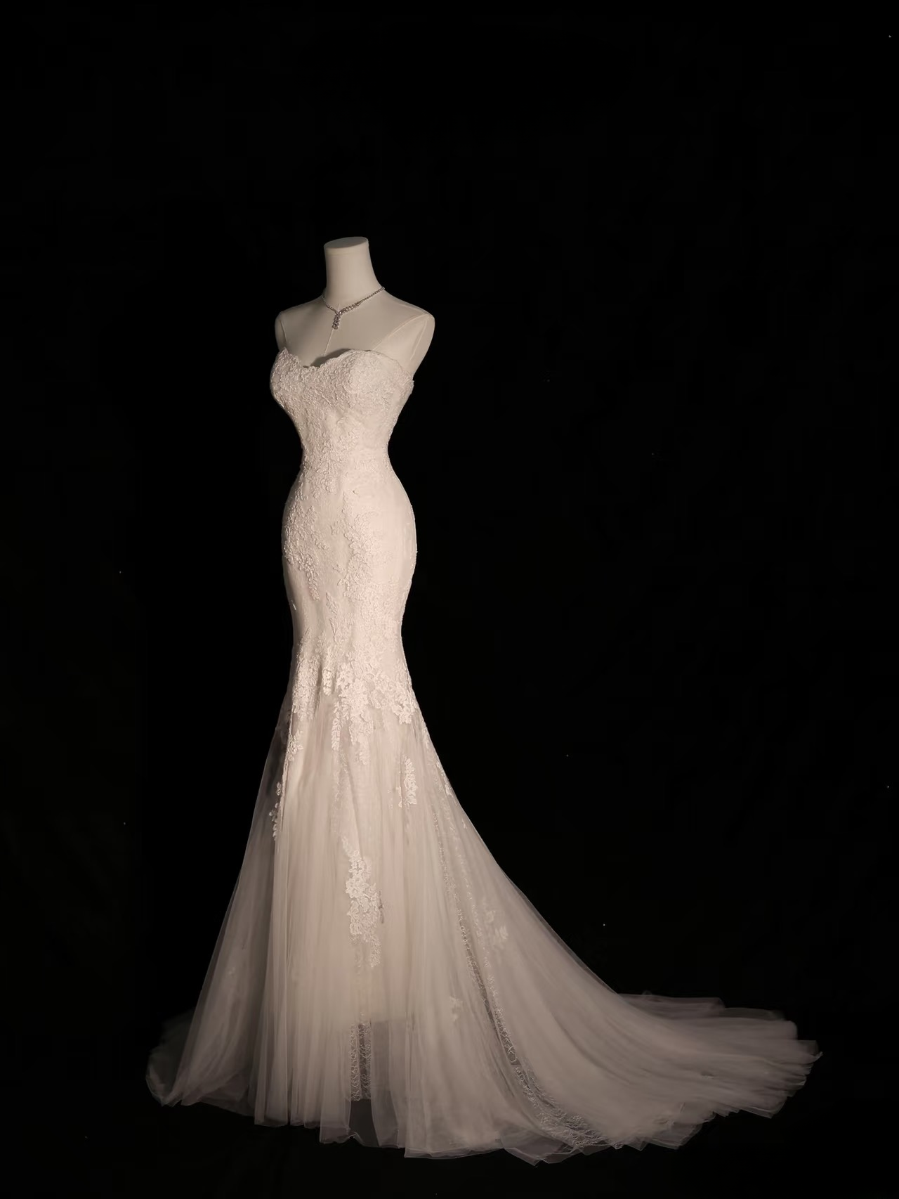 Vintage Mermaid Sweetheart White Lace Long Wedding Dress Fairy Formal Wedding Dresses AU104