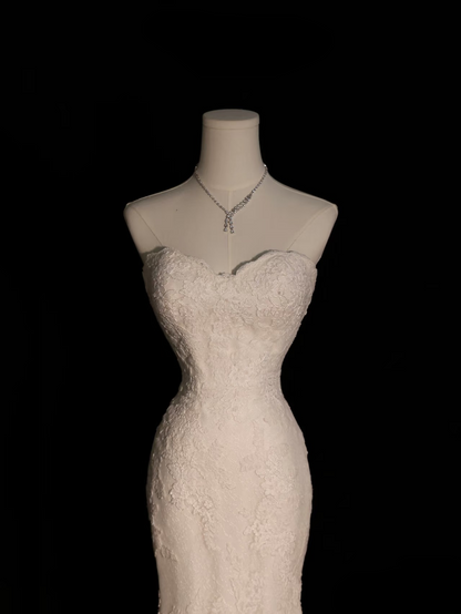 Vintage Mermaid Sweetheart White Lace Long Wedding Dress Fairy Formal Wedding Dresses AU104