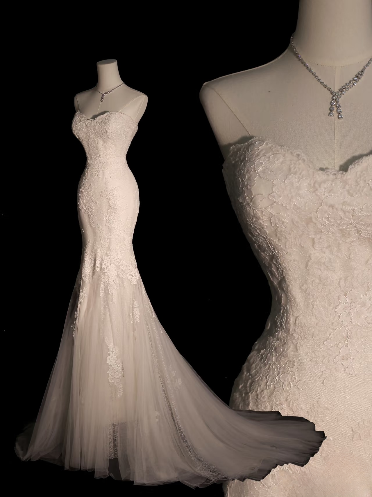 Vintage Mermaid Sweetheart White Lace Long Wedding Dress Fairy Formal Wedding Dresses AU104