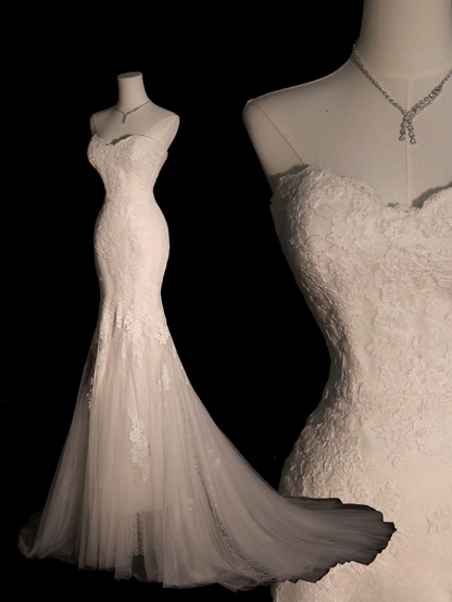 Vintage Mermaid Sweetheart White Lace Long Wedding Dress Fairy Formal Wedding Dresses AU104