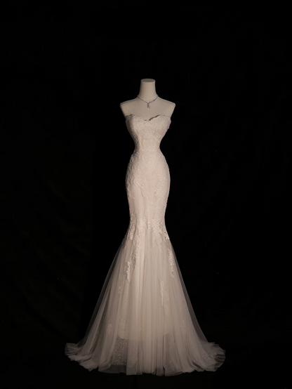Vintage Mermaid Sweetheart White Lace Long Wedding Dress Fairy Formal Wedding Dresses AU104