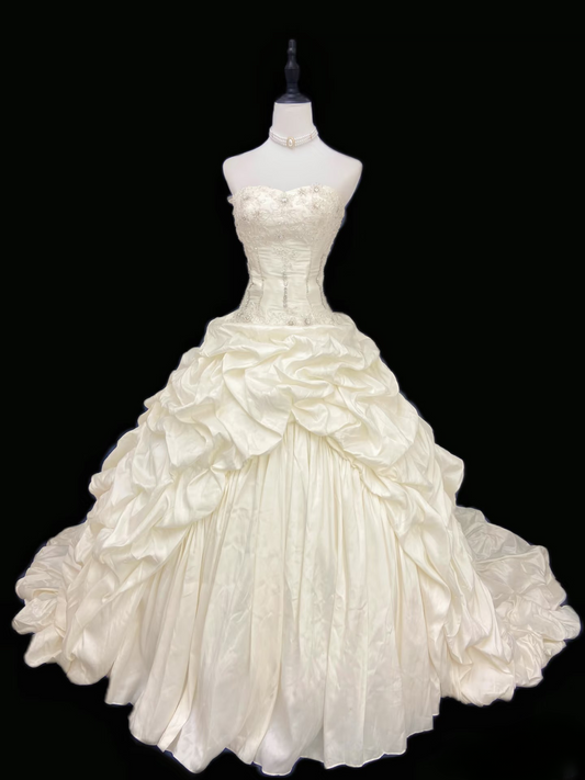 Retro Ball Gown Strapless Multi Layers Taffeta Style Long 60s Inspired Wedding Dress Bride Gowns Wedding Dresses AU104