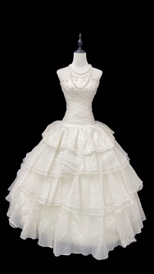 Retro Ball Gown Strapless Multi Layers Lace Style Long 60s Inspired Wedding Dress Bride Gowns Wedding Dresses AU105