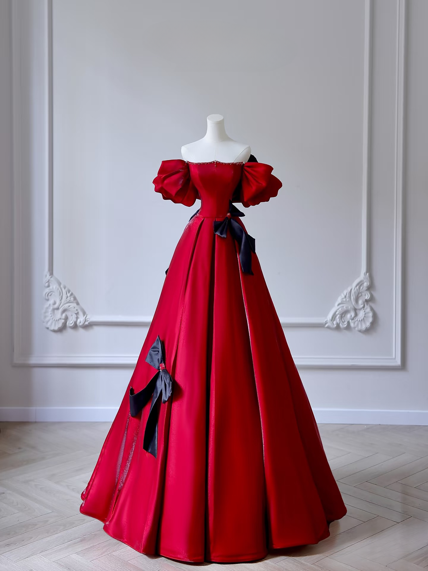 Elegant Ball Gown Off The Shoulder Red Satin Prom Dresses Inspiration Trending Evening Gowns Formal Party Prom Dress AU110