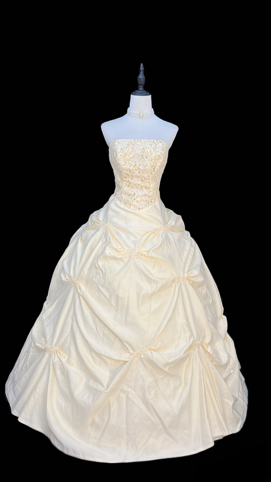Retro Ball Gown Strapless Taffeta 80s White Long Wedding Dress Bride Gowns Wedding Dresses AU118