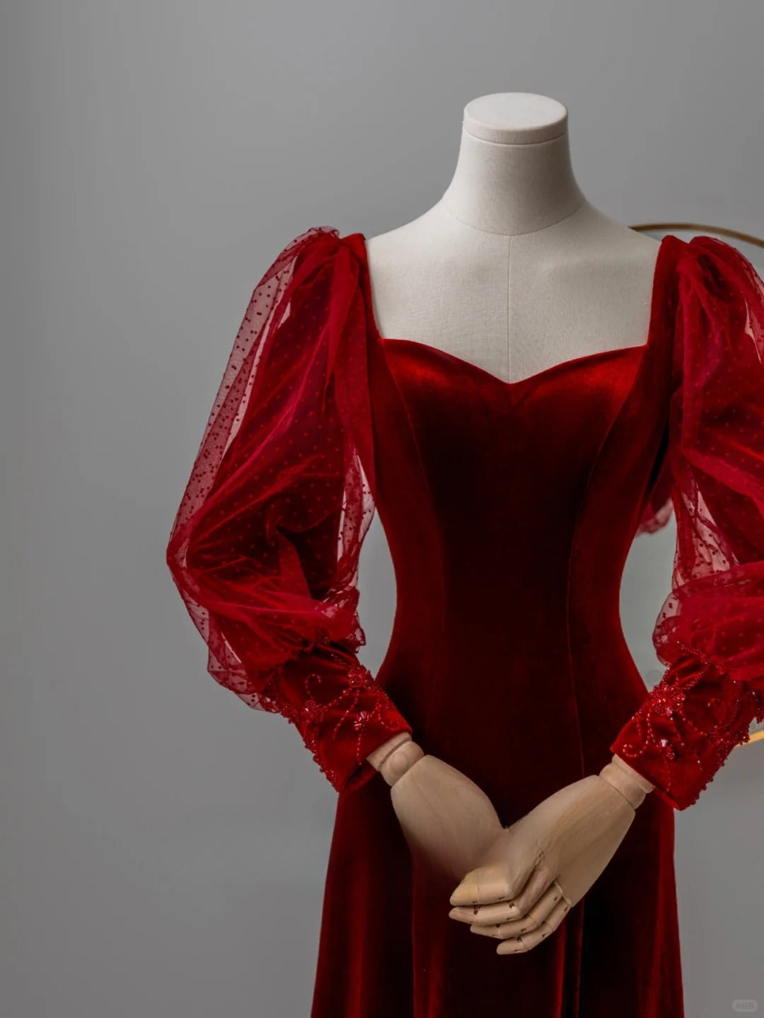 Charming A line Sweetheart Red Velvet Long Prom Dresses Formal Party Dress Prom Gown AU118