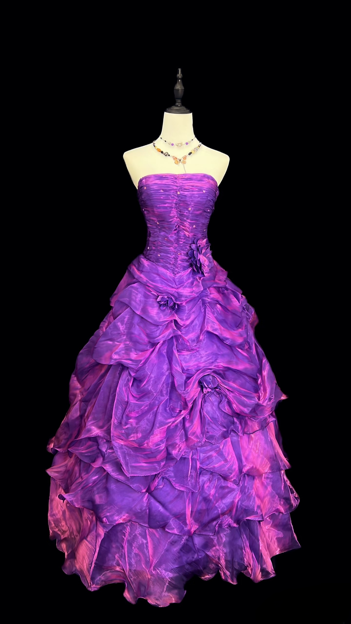 Vintage Strapless Ball Gown Grape Organza Long Quinceanera Dress Strapless Sweet 15 16 Dress AU119