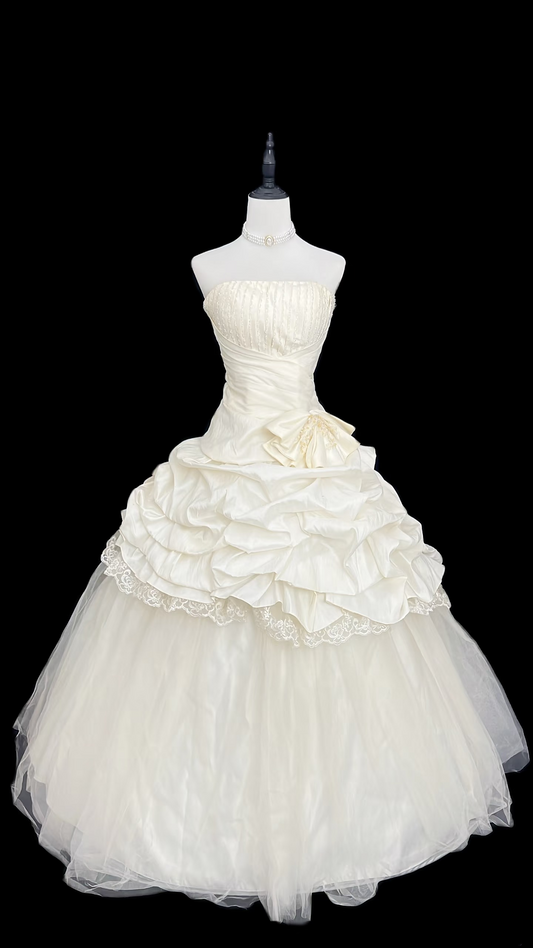 Retro Ball Gown Strapless Taffeta 90s White Long Wedding Dress Bride Gowns Wedding Dresses AU120