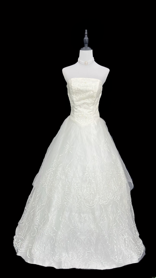 Retro Ball Gown Strapless Lace 90s White Long Wedding Dress Bride Gowns Wedding Dresses AU121