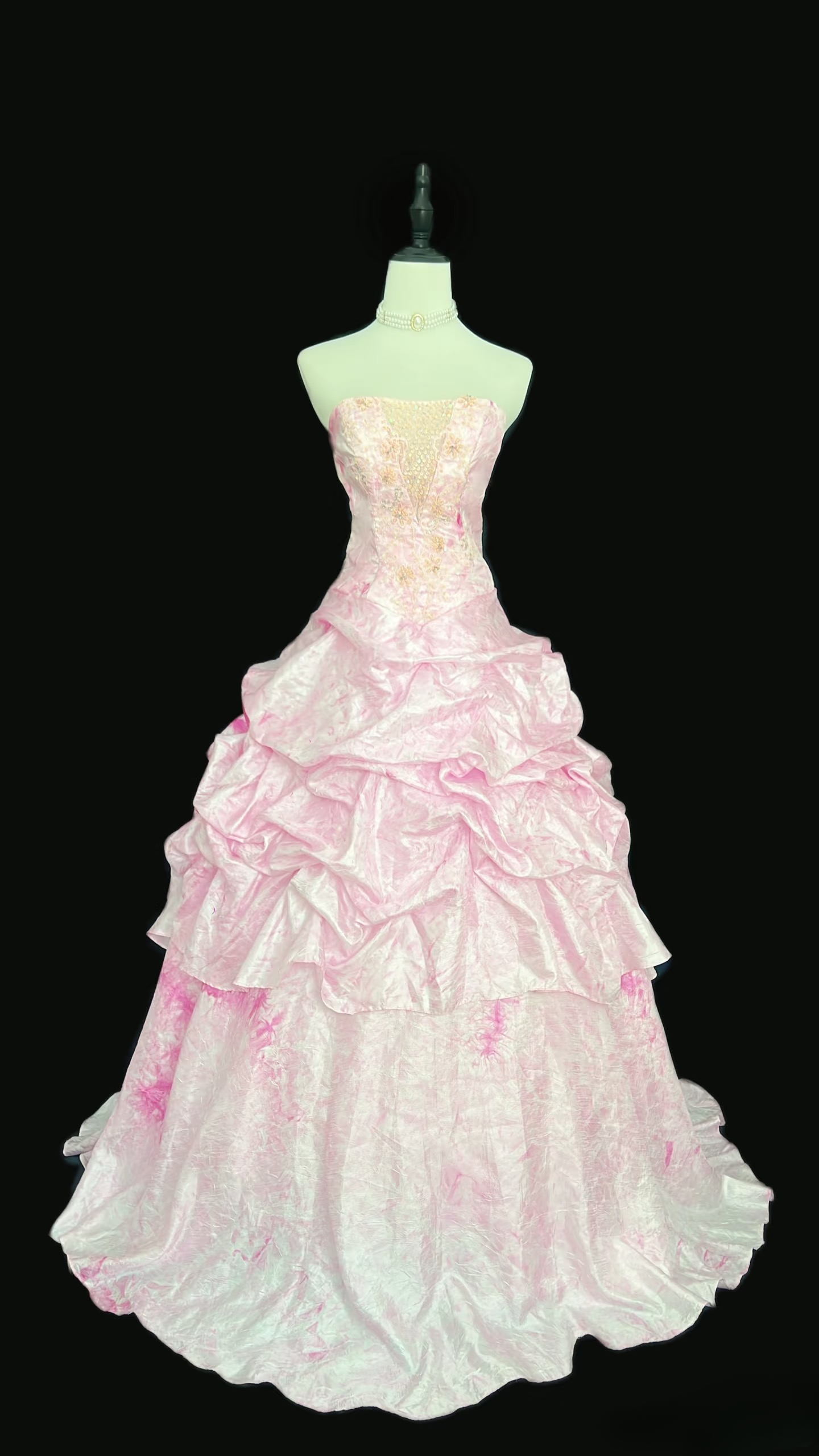Vintage Strapless Ball Gown Pink Satin Long Quinceanera Dress Strapless Sweet 15 16 Dress AU122