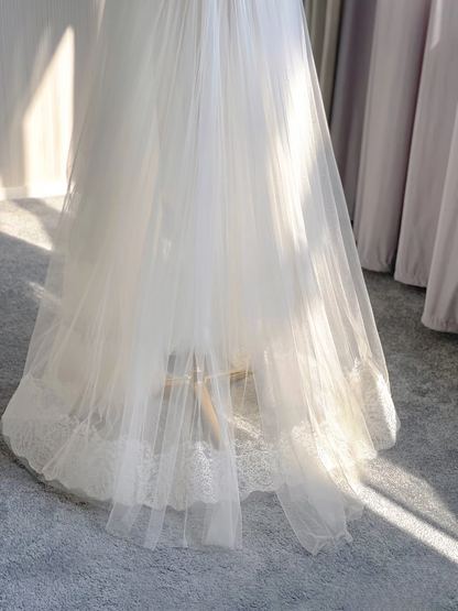 Dreamy A Line V Neck Tulle Lace White Lace Wedding Dress Fairy Formal Wedding Dresses AU126