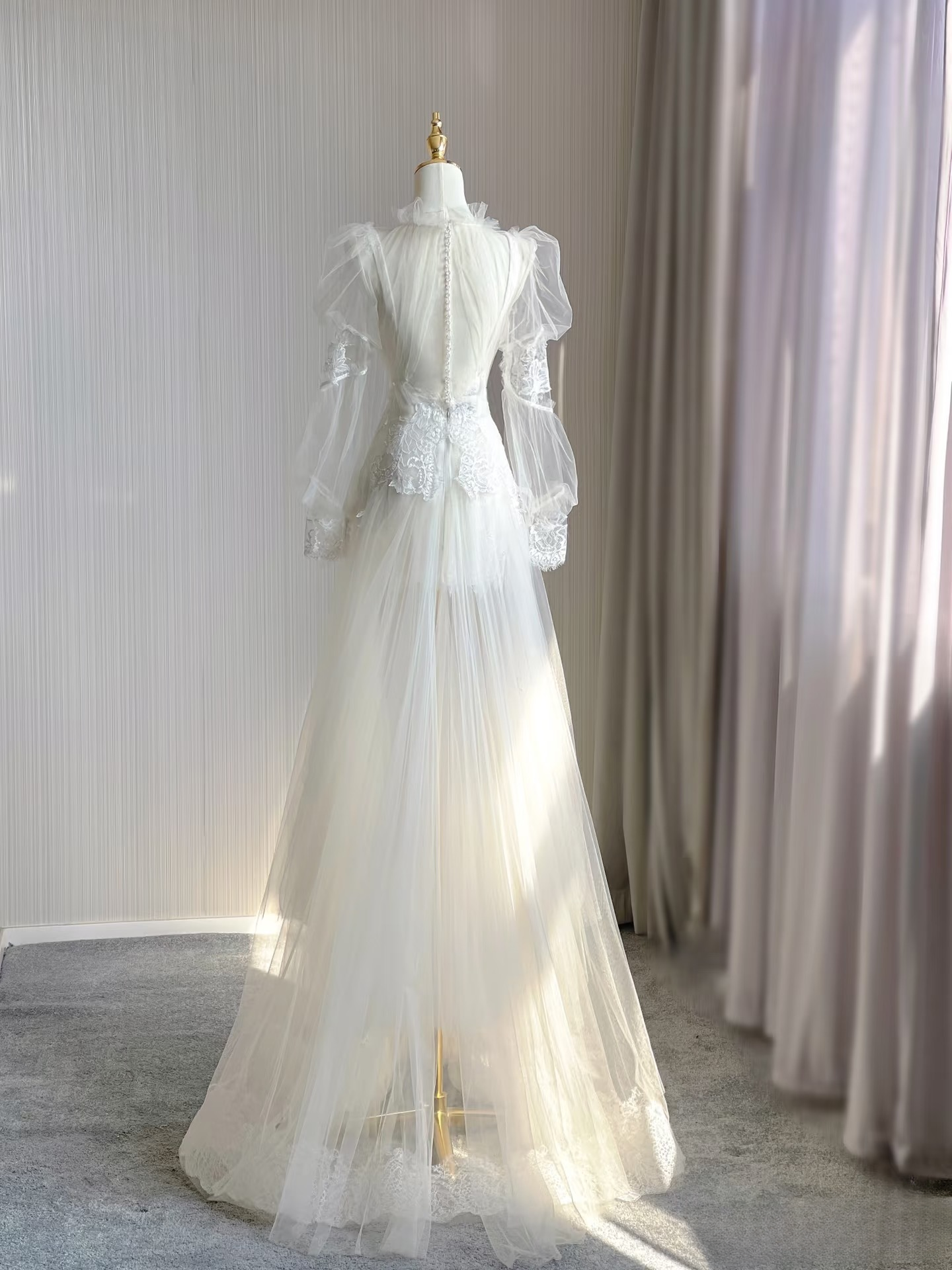 Dreamy A Line V Neck Tulle Lace White Lace Wedding Dress Fairy Formal Wedding Dresses AU126