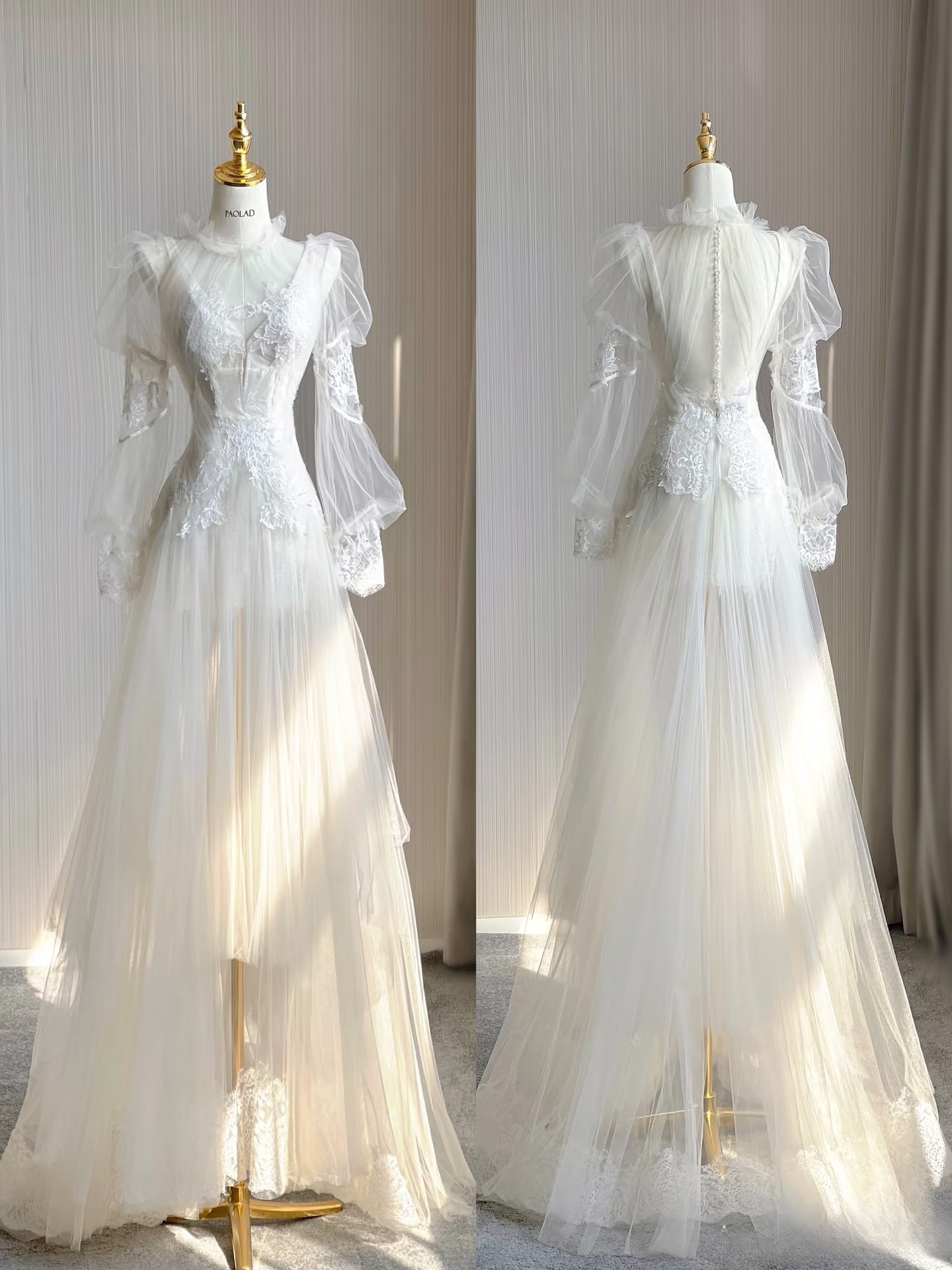Dreamy A Line V Neck Tulle Lace White Lace Wedding Dress Fairy Formal Wedding Dresses AU126