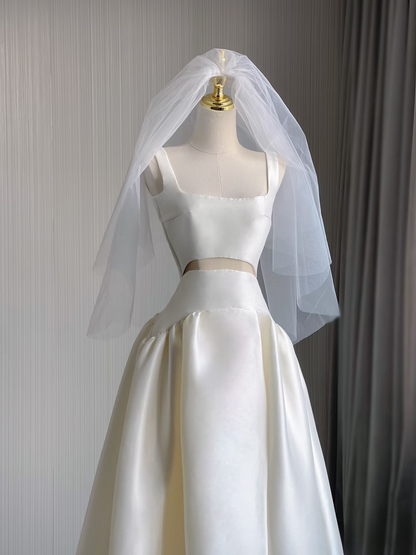 Dreamy A Line White Wedding Dress Fairy Formal Sleeveless Simple Long Wedding Dresses AU129