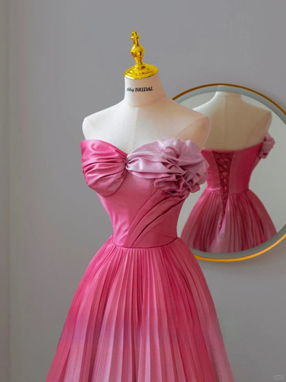 Charming Ball Gown Sweetheart Sleeveless White And Pink Satin Long Prom Dresses Formal Party Dress Prom Gown AU130