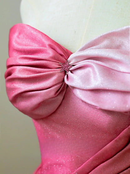 Charming Ball Gown Sweetheart Sleeveless White And Pink Satin Long Prom Dresses Formal Party Dress Prom Gown AU130