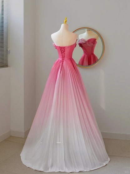 Charming Ball Gown Sweetheart Sleeveless White And Pink Satin Long Prom Dresses Formal Party Dress Prom Gown AU130