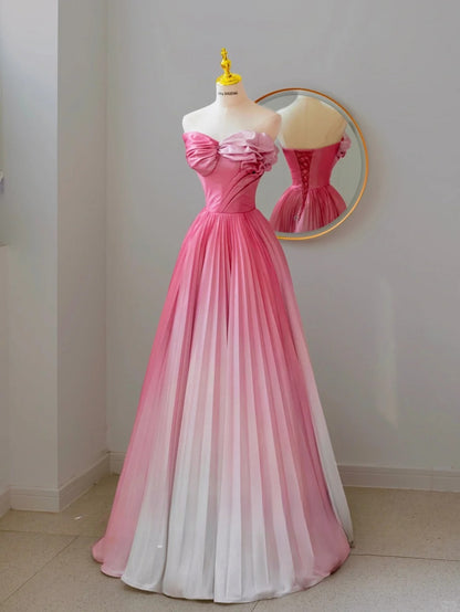 Charming Ball Gown Sweetheart Sleeveless White And Pink Satin Long Prom Dresses Formal Party Dress Prom Gown AU130