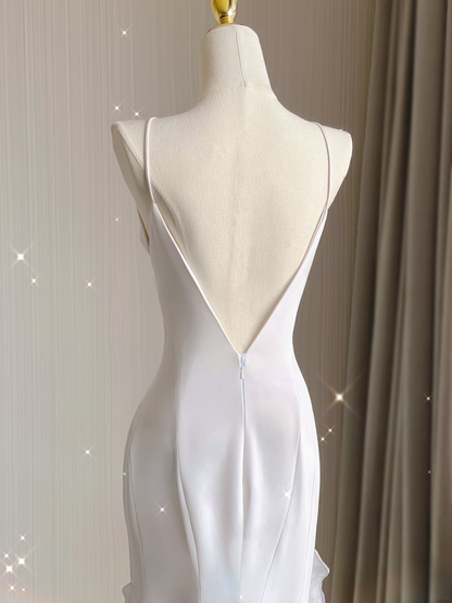 Dream Mermaid Scoop Satin White Layers Wedding Dress Fairy Formal Wedding Dresses AU131