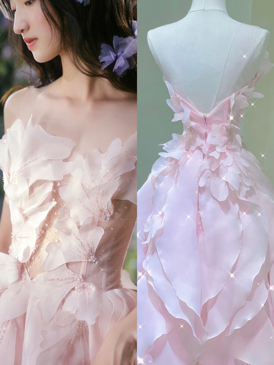 Modest Ball Gown Scoop Pink Chiffon Layers Prom Dresses Inspiration Prom Dress Princess Party Birthday Outfits AU133