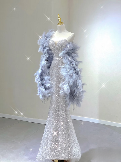 Sexy Mermaid Sweetheart Silver Sequin Prom Dress Inspiration Long Party Formal Prom Dresses AU137