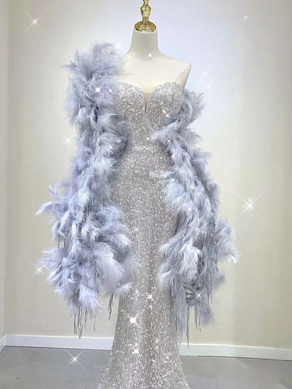 Sexy Mermaid Sweetheart Silver Sequin Prom Dress Inspiration Long Party Formal Prom Dresses AU137