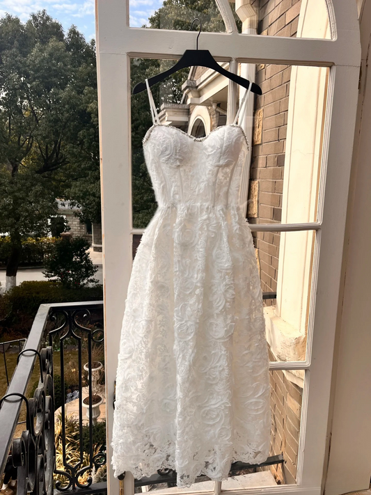 Vintage Prom Dresses A line Spaghetti Strap Sleeveless White Lace Prom Dress Inspiration Long Prom Dresses AU144