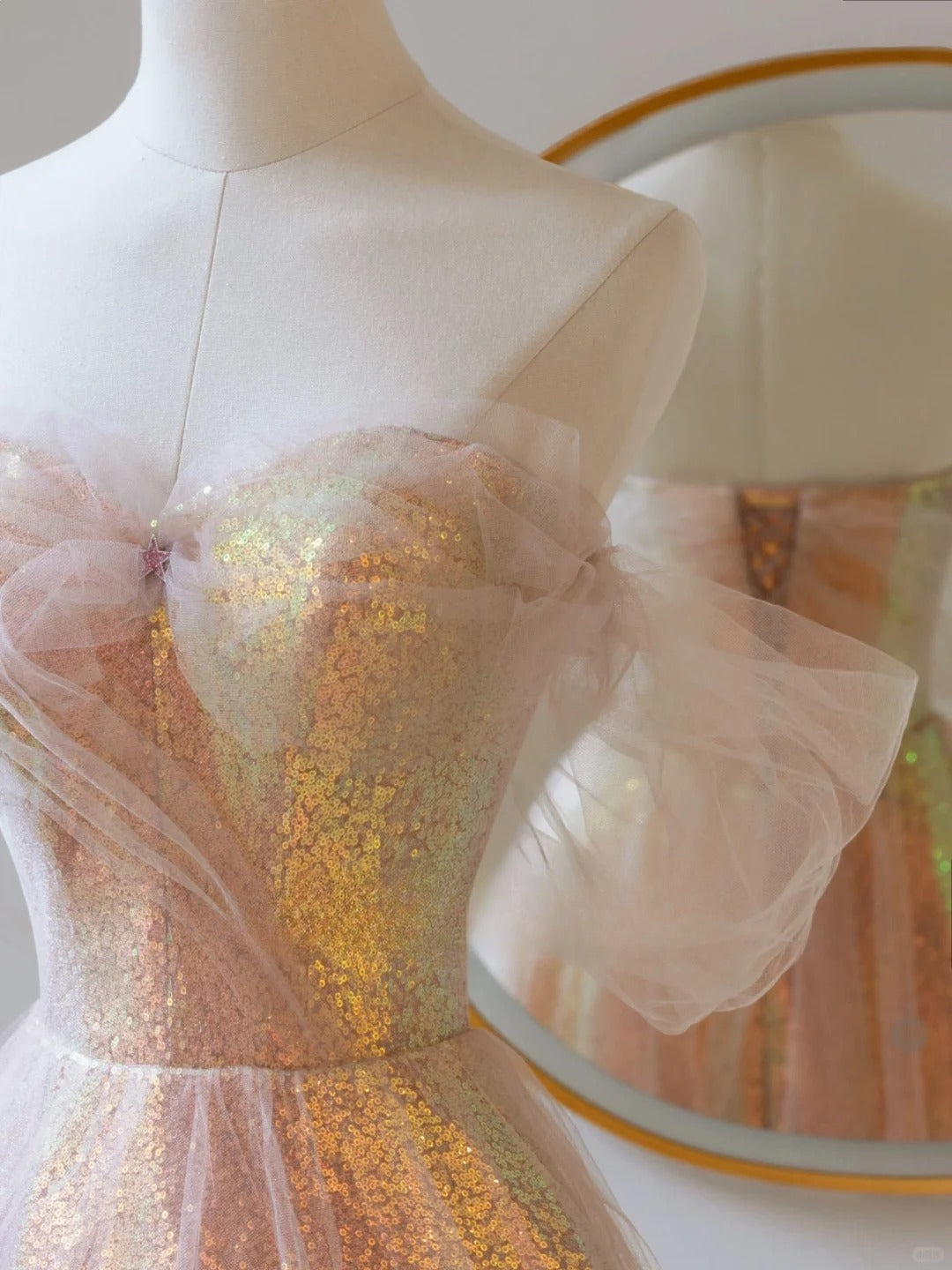Cute A Line Off The Shoulder Blush Pink Sequin With Short Sleeves Long Prom Dresses Formal Party Dress Prom Gown AU144