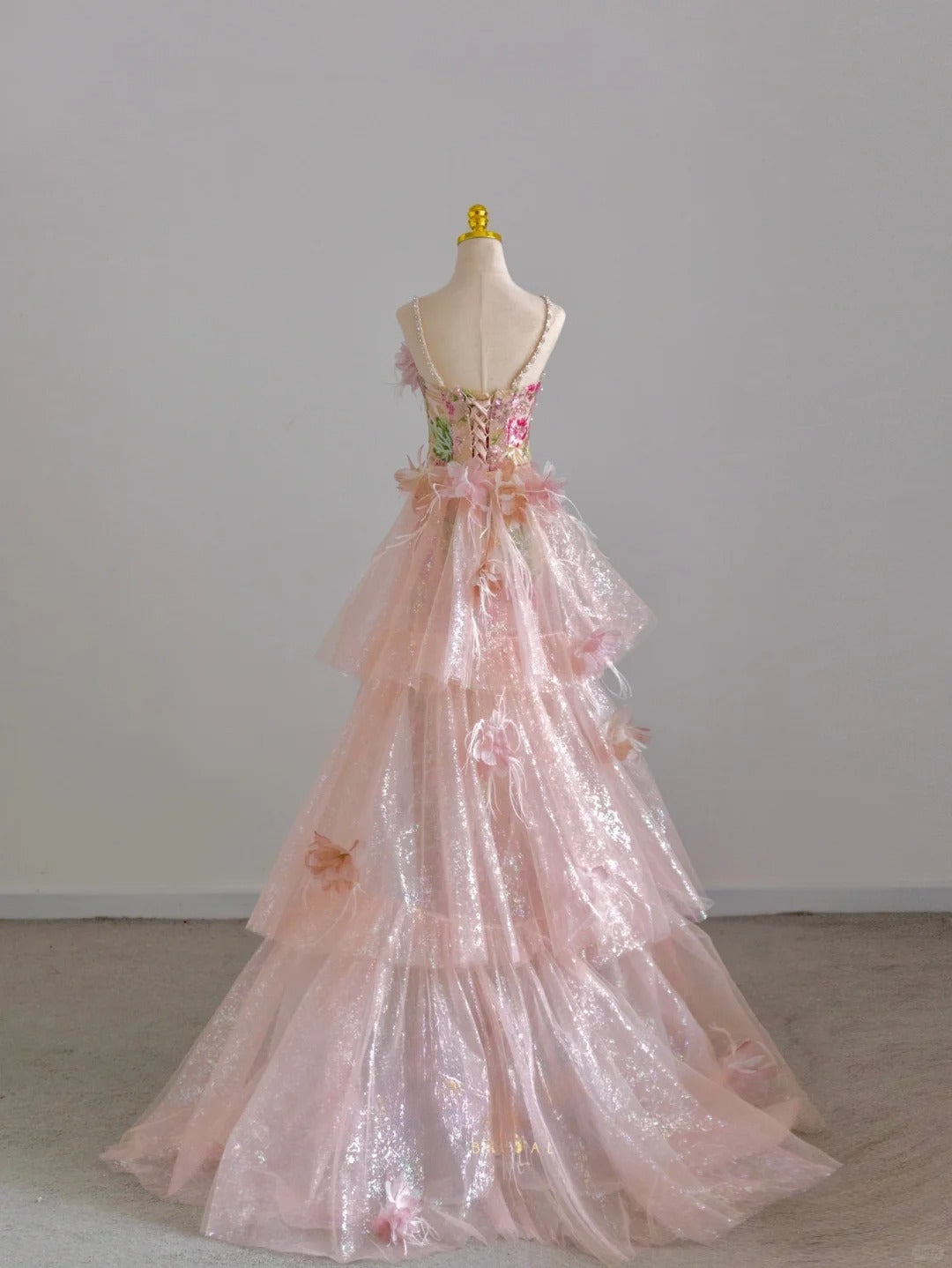 Pretty Mermaid Halter Neck Pink With Flowers Train Sequined Prom Dresses Long Evening Party Formal Outfits RB6609
