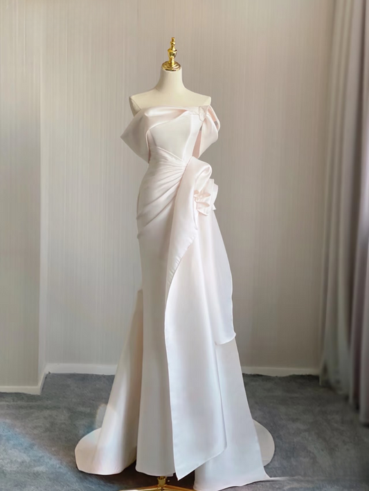 Dream Mermaid Off The Shoulder Satin Wedding Dress With Sleeves Fairytale Autumn Wedding Dresses AU157