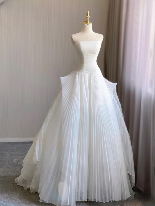 Dream Ball Gown Strapless White Tulle Long Wedding Dress Fairytale Autumn Wedding Dresses AU151