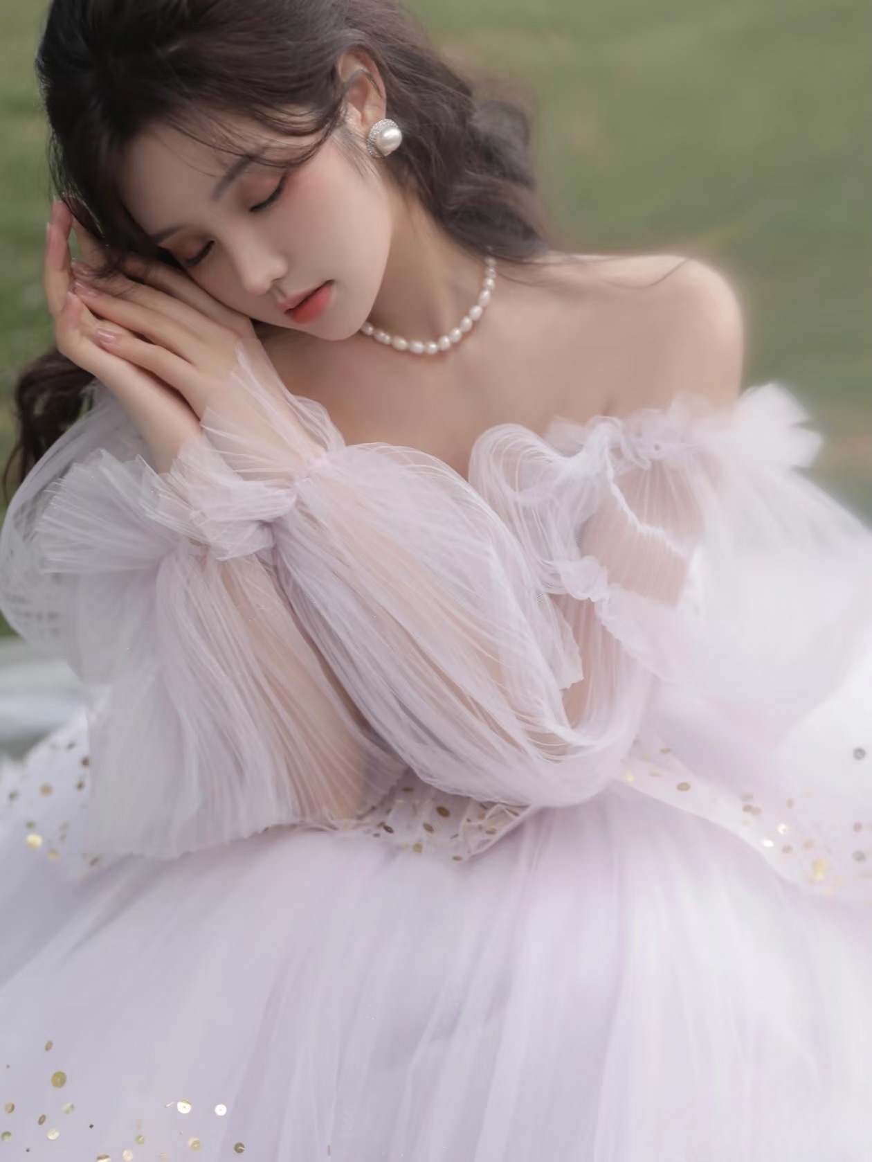 Elegant Ball Gown Square Neck Lilac Long Sleeves Prom Dresses Unique Party Formal Graduation Dress AU146