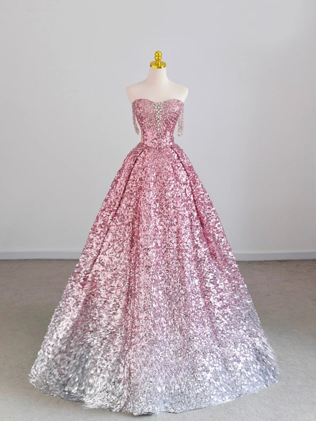 Glitter Ball Gown Sweetheart Pink Silver Sequined Prom Dresses Long Evening Party Formal Outfits RB6612
