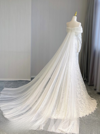 Dream Mermaid Off The Shoulder Long Sleeves Lace White Wedding Dress Fairy Formal Brides Gown Wedding Dresses AU155