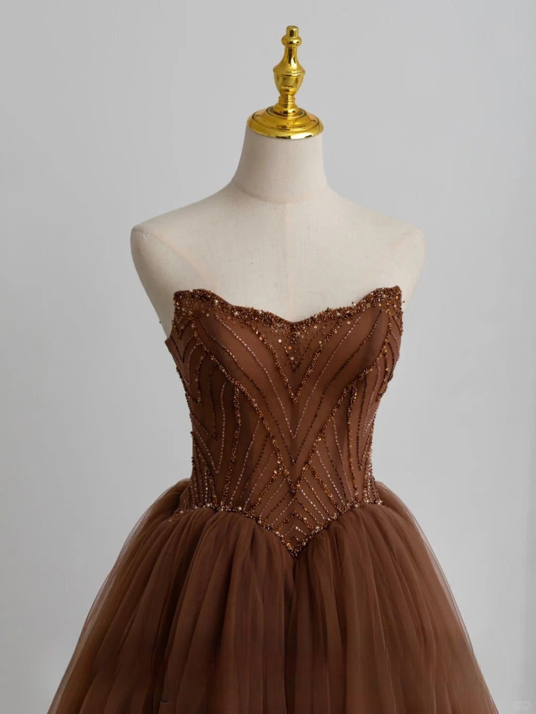 Modest Ball Gown Sweetheart Tulle Brown Prom Dresses Long Sweet 16 Birthday Party Dress Evening Dresses AU155