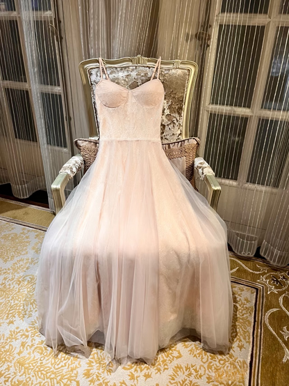 Modest a line spaghetti straps pink prom dress formal party dresses AU157